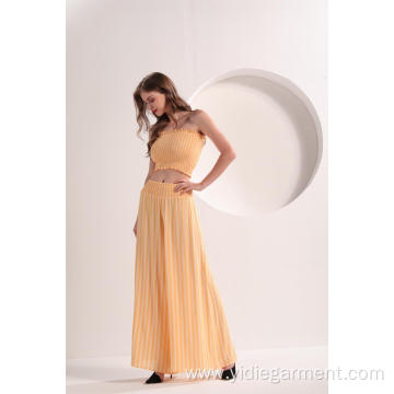 Women's Yellow Strip Wide Leg Pants